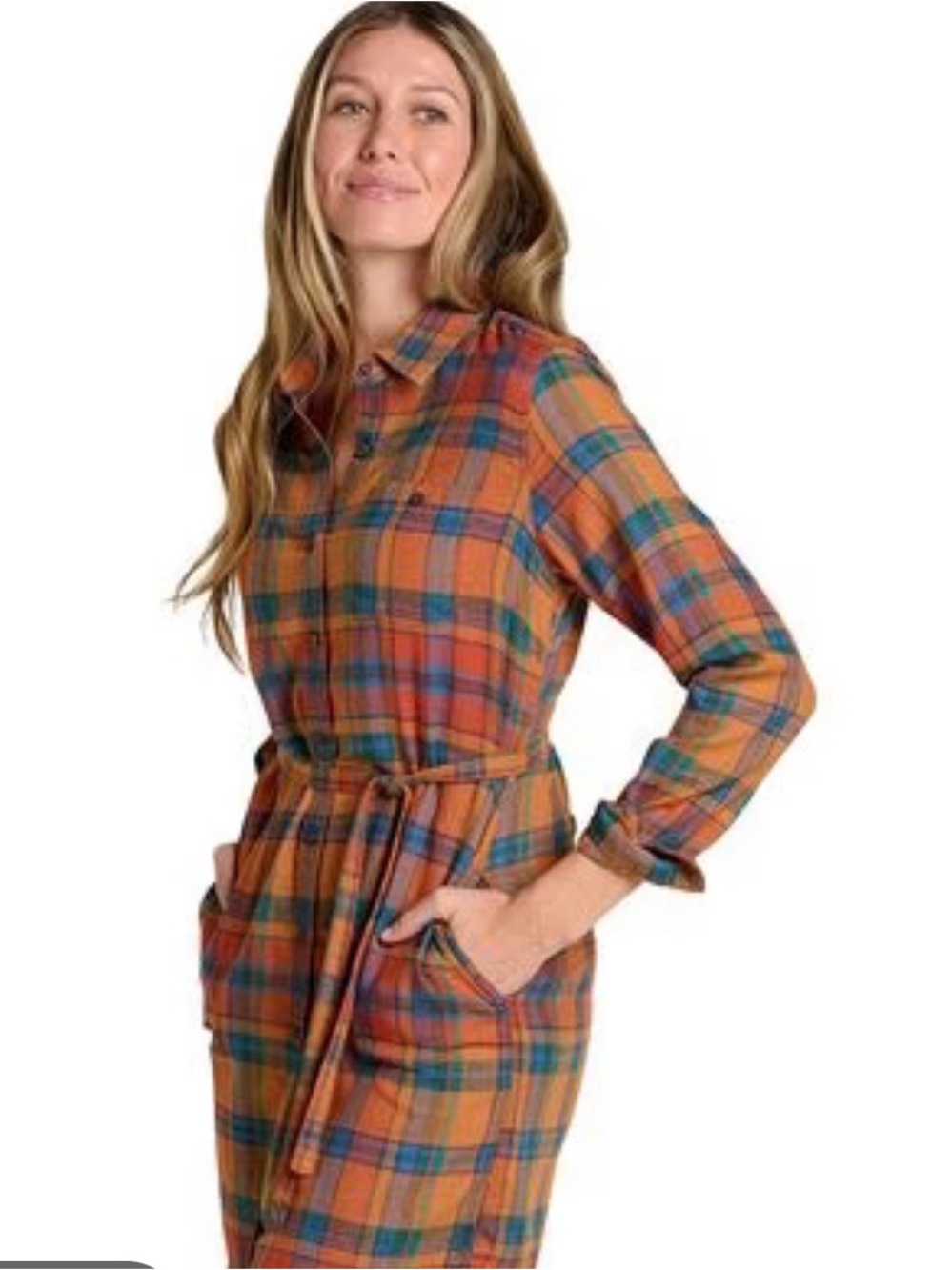 Toad&Co Cedar Ombré Reform Flannel Plaid Long Slv Shirt Sz XS Dress (Fits Larger